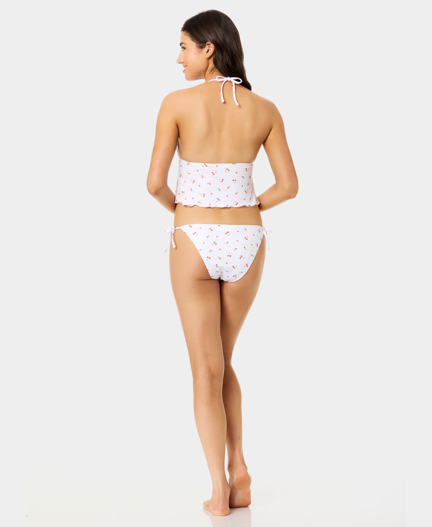 Women's Mini Cherry Lettuce Edge Flyaway Tankini Top and Ruffle-Tie Bottoms