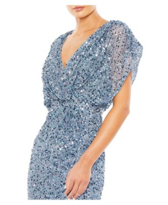 Women's Draped Sleeve V Neck Gown