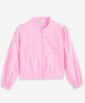 Girls' 5-20 Cotton Eyelet Bomber Jacket