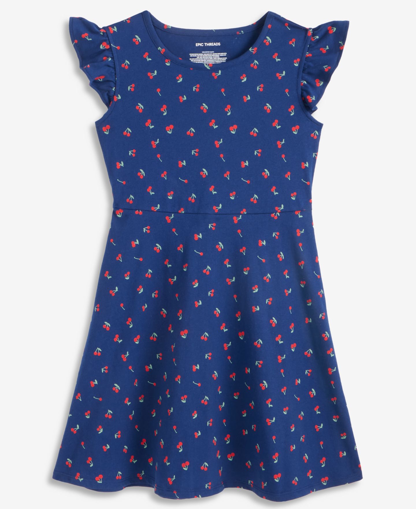 Платье Epic Threads Cotton Cherries-Print Flutter-Sleeve Dress для девочек, цвет: Синий — фото 1