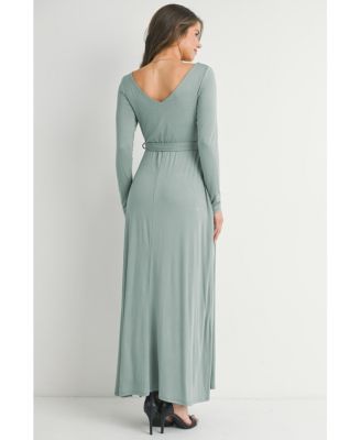 Maternity V Neck Long Sleeve Tie Waist Maxi Dress