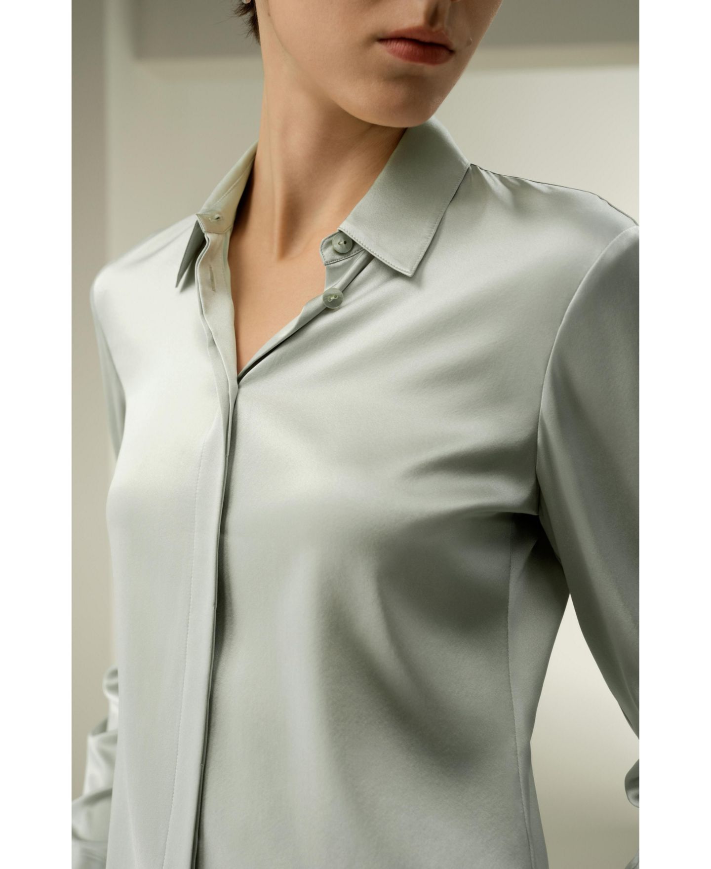 Женская рубашка LILYSILK Elegant Silk Slim Fit, цвет: Серебряный шалфейный — фото 5