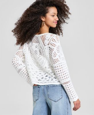 Women's Crochet Long-Sleeve Sweater