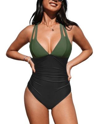 Women's Release Happiness Ruched Cross Back One Piece Swimsuit