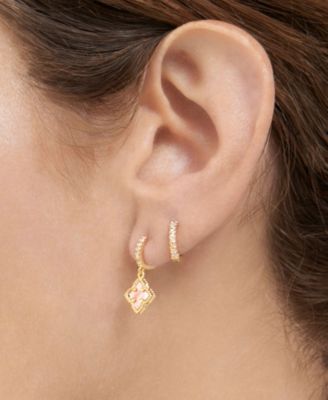 Pink Mother Of Pearl Huggie Set