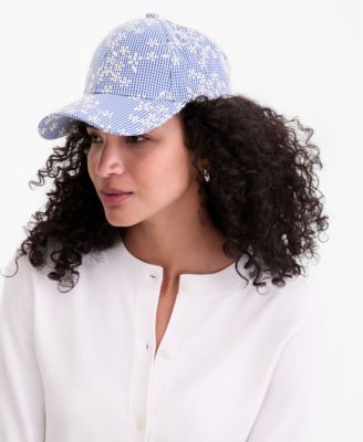 Floral Embroidered Gingham Baseball Cap