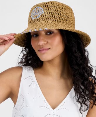Icon Embroidered Crochet Straw Bucket Hat