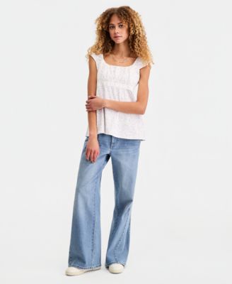 Juniors' Ribbon-Trim Babydoll Top