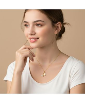 Kids/Teens Personalized 14K Gold Plated Initial Pearl Pendant Necklace
