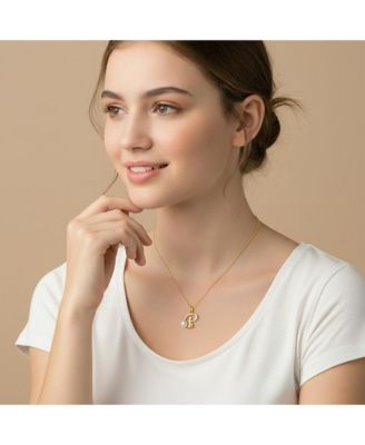 Kids/Teens Personalized 14K Gold Plated Initial Pearl Pendant Necklace