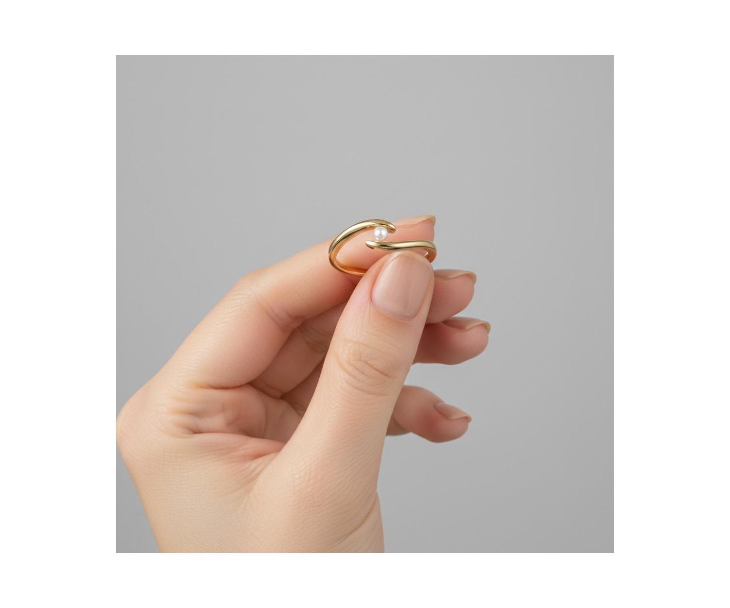 Minimalist 14K Gold Plated Dainty Pearl Elegant Slim Band Ring
