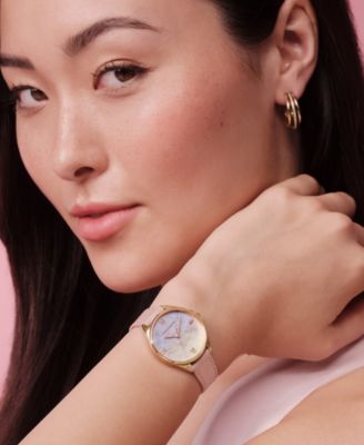 Women's Azure Rose Leather Strap Watch, 30mm