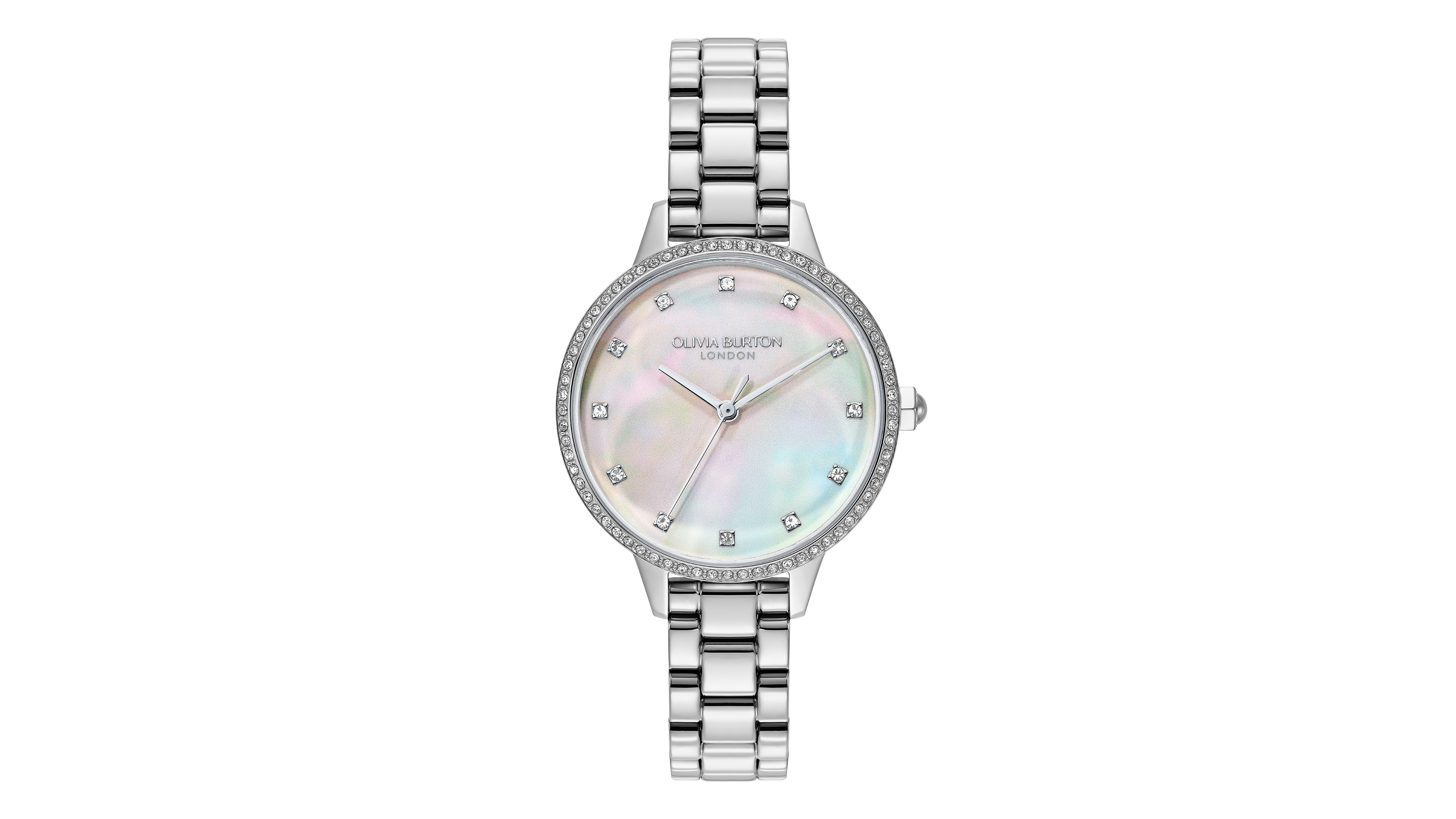 Olivia Burton Women's Captivate Silver Tone Stainless Steel Bracelet Watch, 34mm