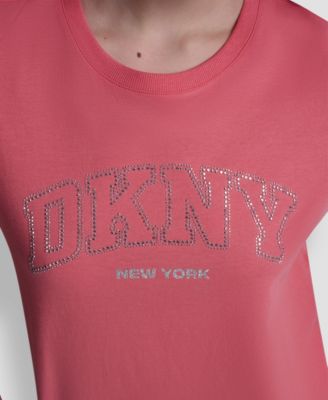 Women's Rhinestone Varsity Logo Relaxed Fit Pull-On T-Shirt