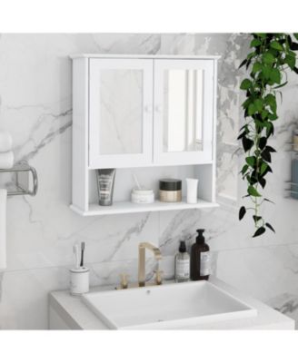 Bathroom Wall Cabinet With Double Mirror Doors And Shelves