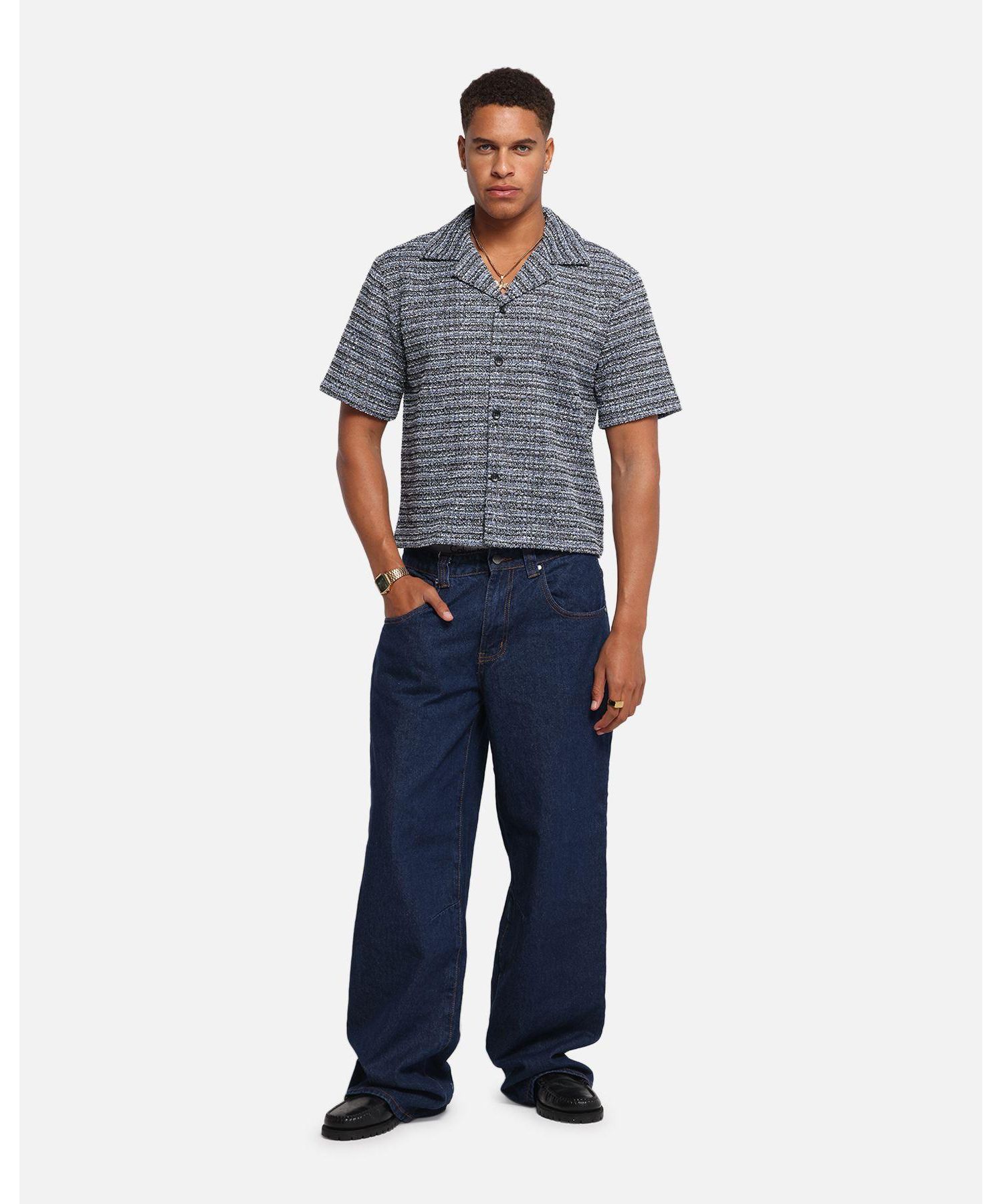 Men's Boucle Tweed Crop Button Up Shirt