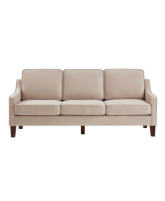 Velvet 3-Seat Sofa with Wood Legs