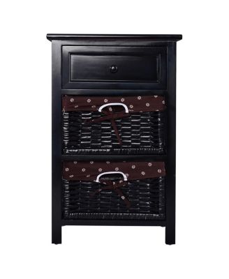 3 Tiers Wooden Storage Nightstand with 2 Baskets and 1 Drawer