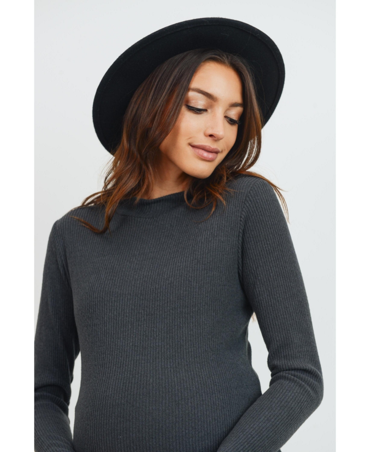 Hello Miz Maternity Mock Neck Long Sleeve Ribbed Top