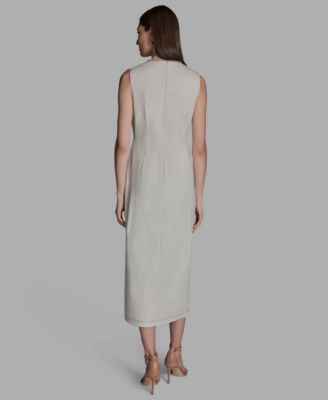 Women's Sleeveless Rhinestone Crew neck Midi Dress