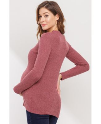 Maternity Mock Neck Long Sleeve Ribbed Top