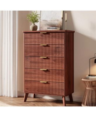 Fluted Dresser for Bedroom with 5 Deep Drawers