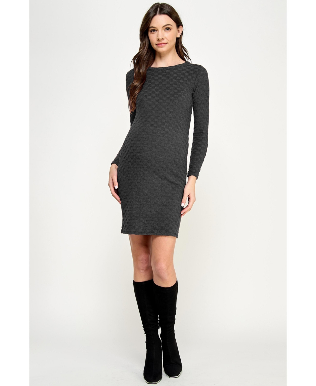 Hello Miz Maternity Round Neck Long Sleeve Textured Knit Dress