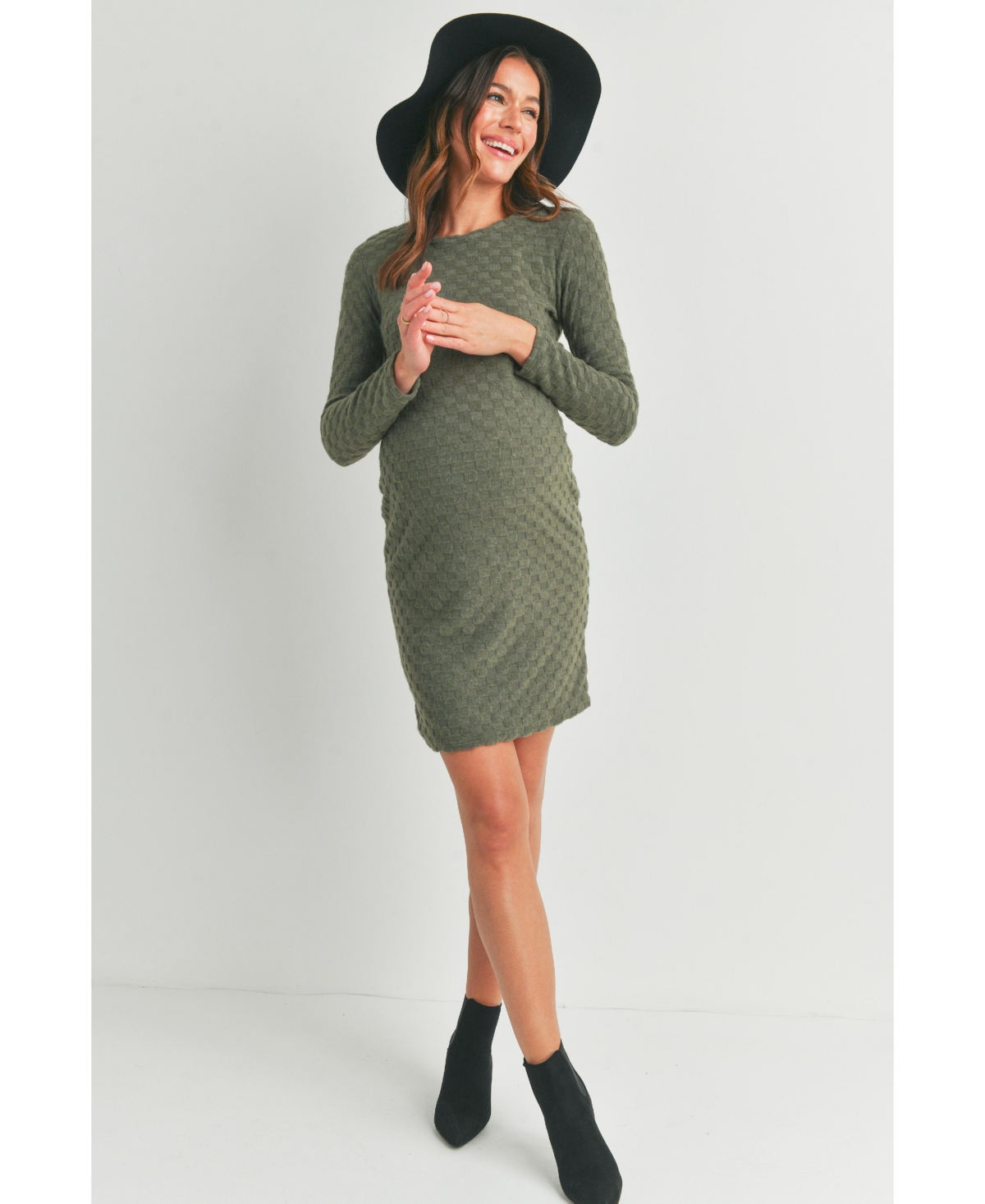 Hello Miz Maternity Round Neck Long Sleeve Textured Knit Dress