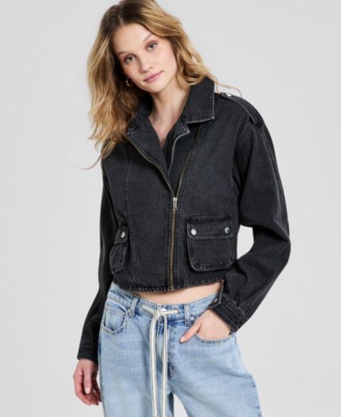 Женские куртки And Now This Denim Zip-Front Moto Jacket