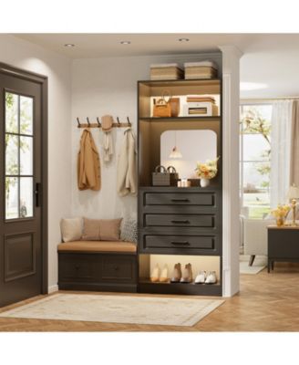 MDF, Metal, Glass Freestanding Closet System with 3 Drawers, 25'' Closet Drawer Organizer with Mirror and Storage Shelves