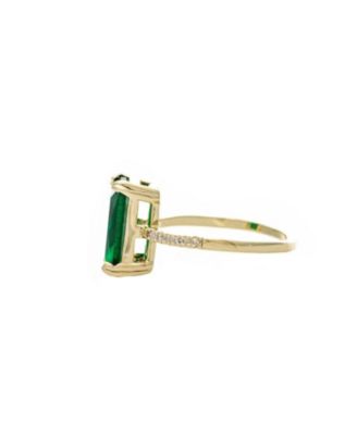 Kelly Green CZ Solitaire Ring with Pave Band