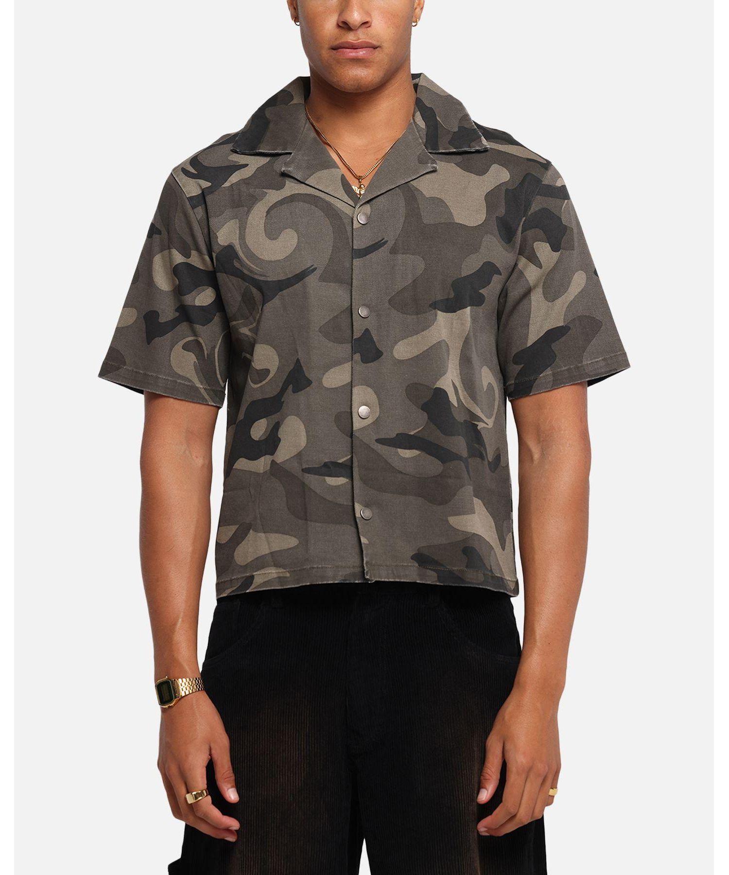 Men's Washed Camo Button Up Shirt Camo