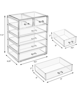 6 Drawer Clear Organizer Case for Cosmetics, Makeup and Jewelry (4 Large, 2 Small Drawers)