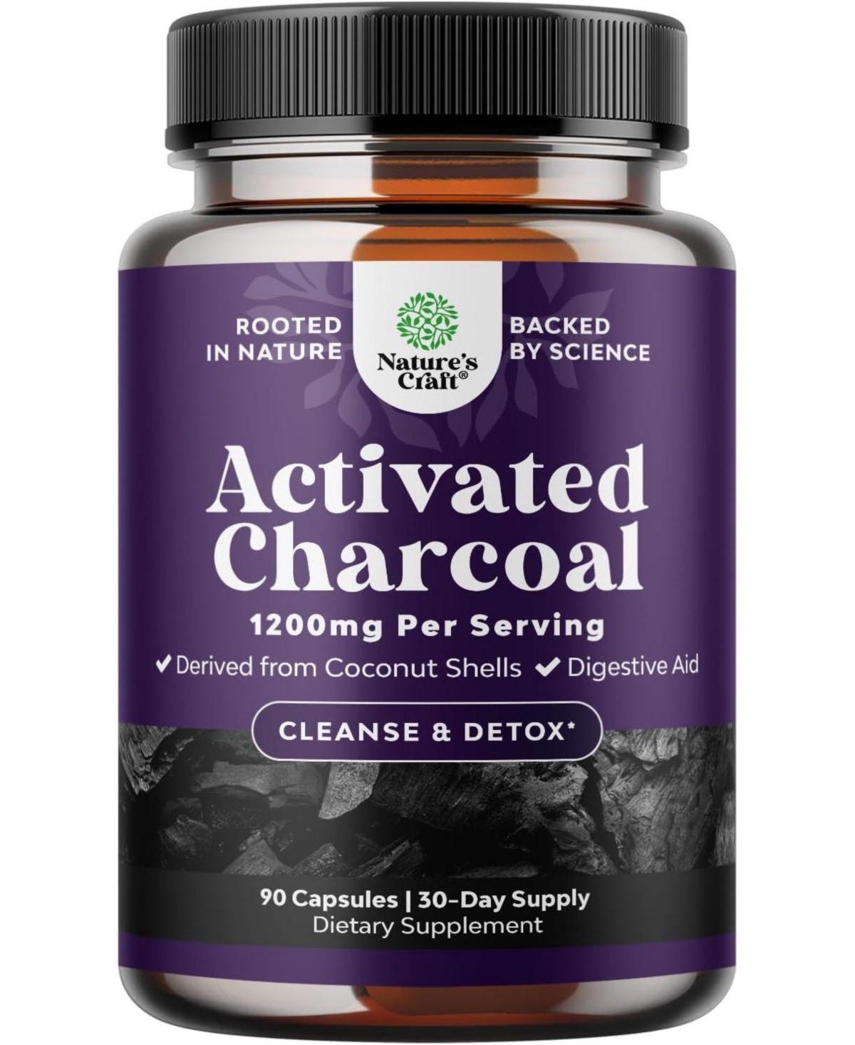 Nature's Craft Cleanse and Detox Activated Charcoal Capsules, Purifying Detox Pills for Bloating Relief and Body Detox Cleanse, Nature's Craft, 90ct