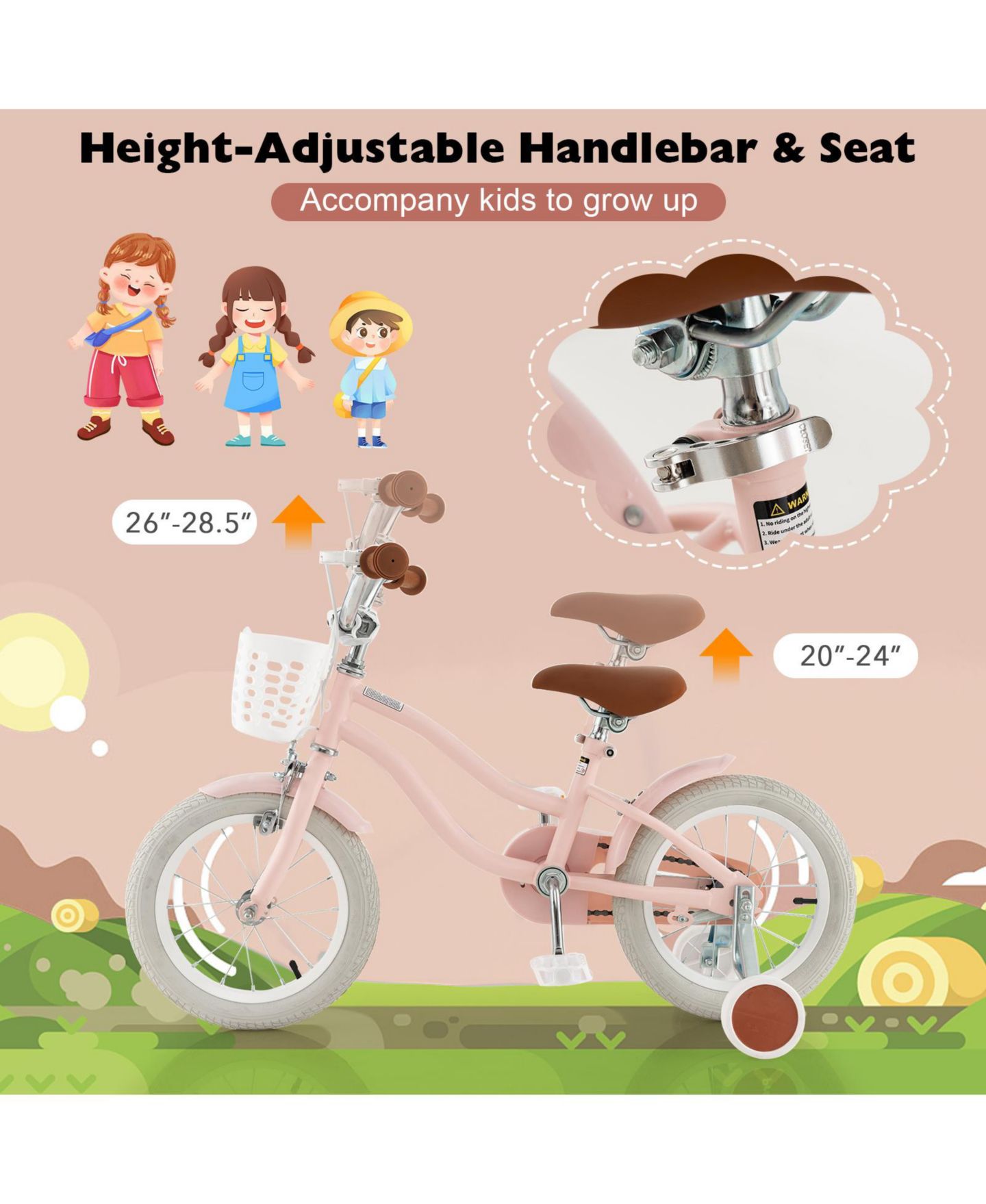 Детская игрушка SUGIFT 14 Inch Kids' Bike with Removable Training Wheels and Coaster Brake, Ages 3-7, цвет: Розовый — фото 6