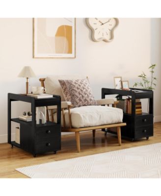 2-Drawer Sofa Side Table with Shelves for Living Room