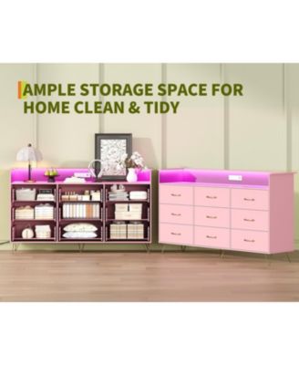 9-Drawer Dresser with RGB Lights & Charging Station, App Controlled Music Sync LED Dresse