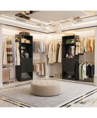 48 - 96 Inch Wide Adjustable Closet Organizer with 4 Drawers, 3 Hanging Rods, and a Mirror, Freestanding