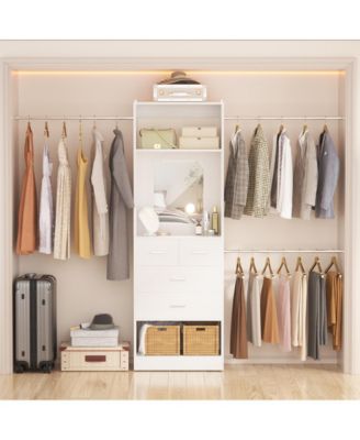 48 - 96 Inch Wide Adjustable Closet Organizer with 4 Drawers, 3 Hanging Rods, and a Mirror, Freestanding