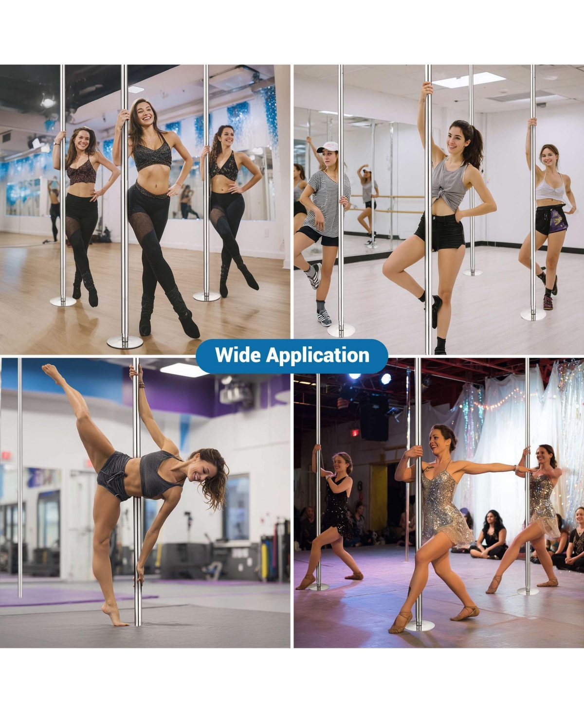 Yescom 3 Pack 9.25 Ft Spinning Static Dancing Pole Kit for Fitness Studio Club Silver