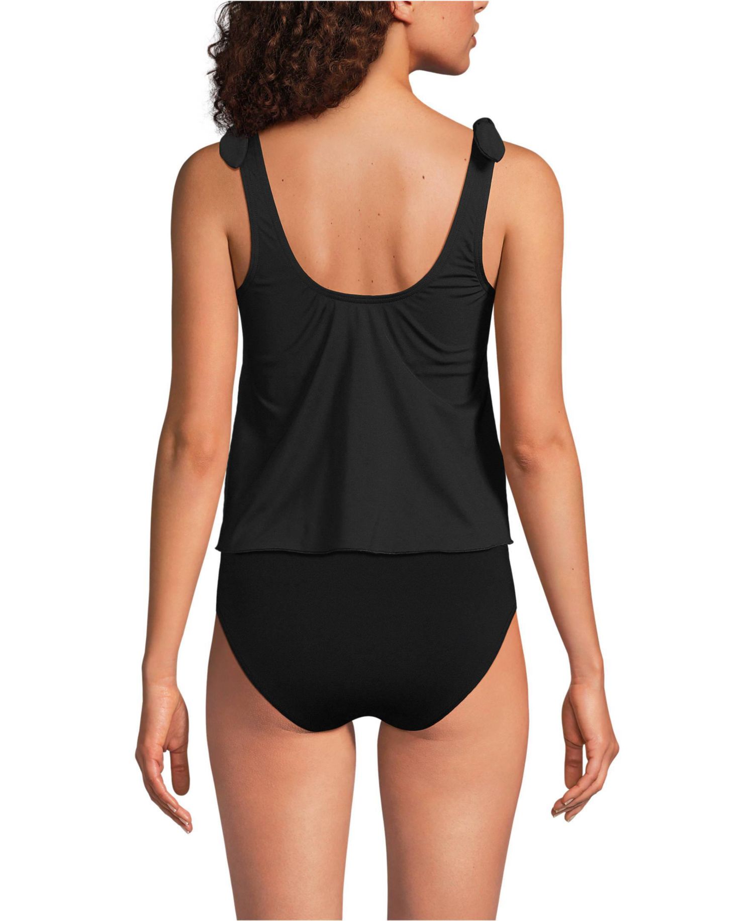 Women's Chlorine Resistant V-neck Shoulder Tie Flutter Tankini Swimsuit Top
