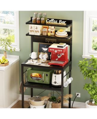  23.6'' Wide MDF/Metat Small Microwave Stand 5-Tier Bakers Rack with Power Outlet and LED Light