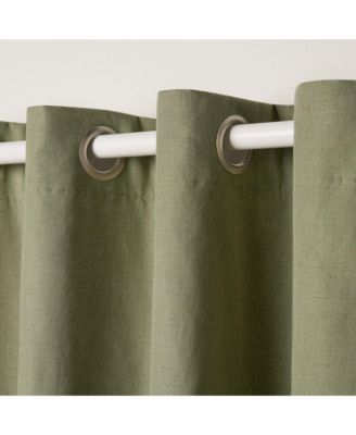 Selena Coffee Brown Solid Linen Texture Room Darkening, Grommet Top Curtain Panels