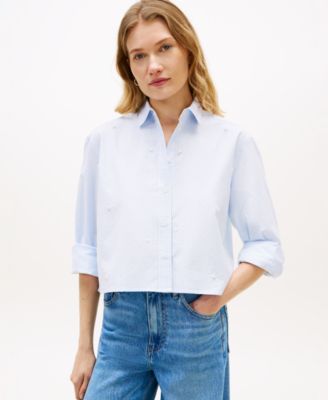 Women's Bling Cropped Long-Sleeve Shirt