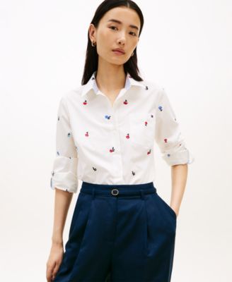 Women's Printed Roll-Tab Collared Shirt