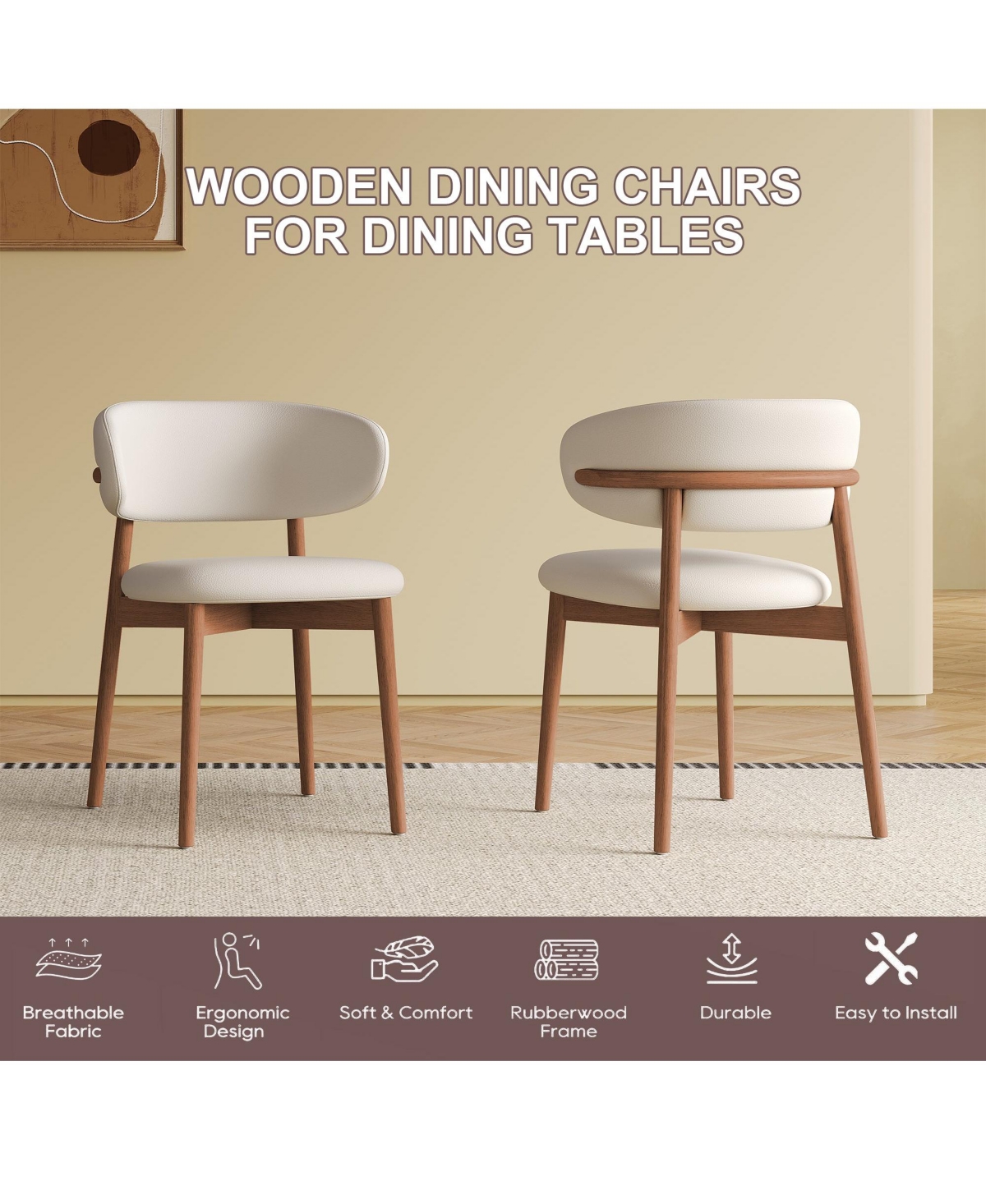 Boyel Living Mid-Century Modern Dining Chairs Set of 2 with Wooden Legs for Kitchen and Living Room