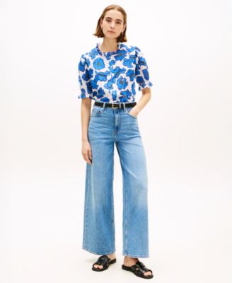 Women's Pin Tuck Cambric Short-Sleeve Blouse Top