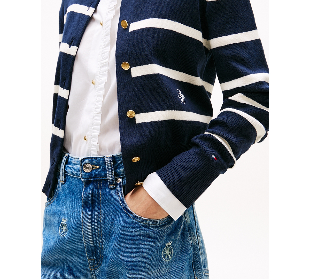 Tommy Hilfiger Women's Monogram Script Striped Cardigan
