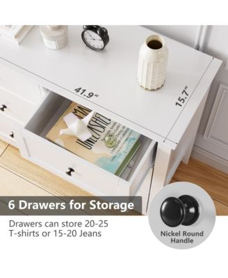 6 Drawer Dresser, Modern Chest with Deep Drawers, Nickel Round Handle, Wood Storage Organizer