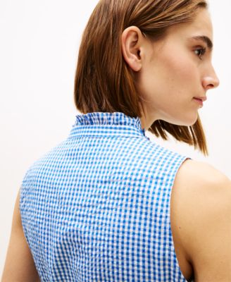 Women's Sleeveless Collared Frill Dress